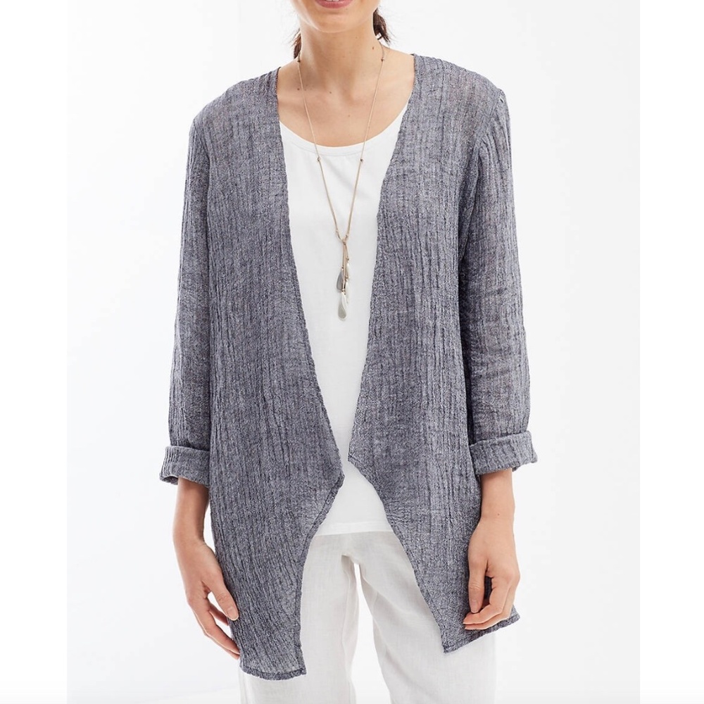 Pure Jill by J.Jill - Crinkled Linen Blue Open Drape Front Jacket Topper - XL